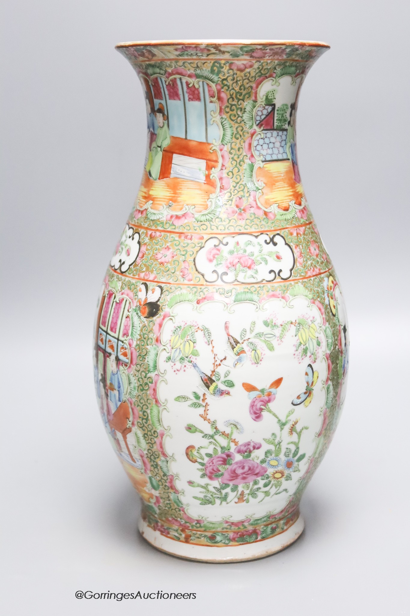 A large Chinese Cantonese baluster vase, 19th century, height 36cm